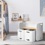3Pcs Kids Table And Chairs Set Multifunctional Storage Desk White