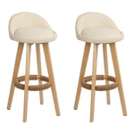 2X Bar Stools Padded Leather Wooden Beige