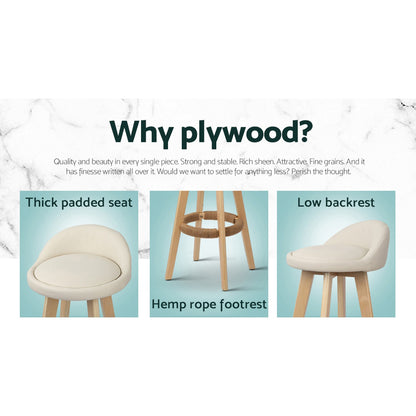 2X Bar Stools Padded Leather Wooden Beige