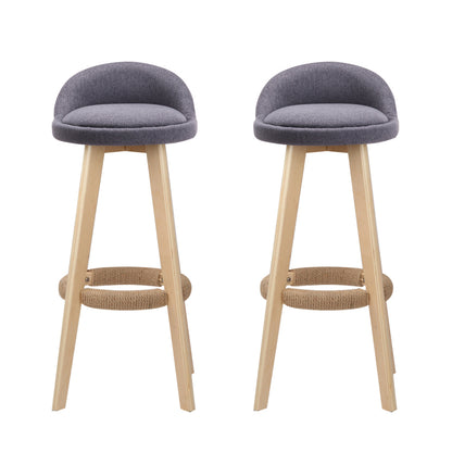 2X Bar Stools Padded Linen Wooden Grey