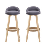 2X Bar Stools Padded Linen Wooden Grey