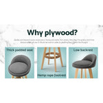 2X Bar Stools Padded Linen Wooden Grey
