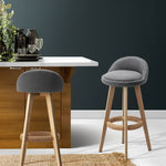 2X Bar Stools Padded Linen Wooden Grey