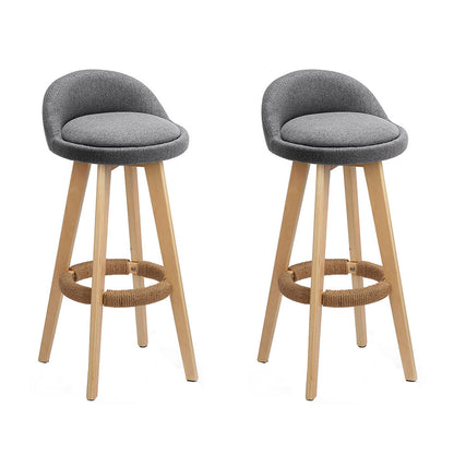 2X Bar Stools Padded Linen Wooden Grey