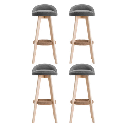 4x Bar Stools Padded Linen Wooden Grey