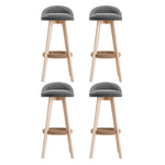 4x Bar Stools Padded Linen Wooden Grey