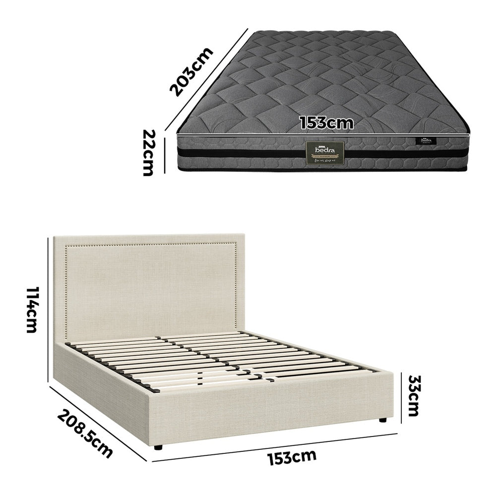 Bed Frame With Mattress Set Double & Queen Size Gas Lift Storage ADI