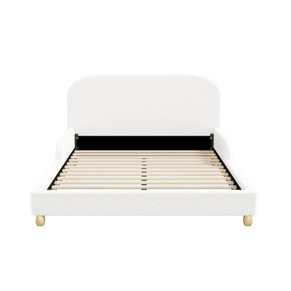 Kids Bed Frame Double Size With Side Rails Boucle Upholstered Pink/White Bedroom Furniture