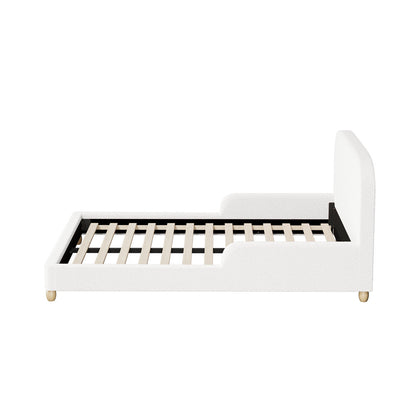 Kids Bed Frame Double Size With Side Rails Boucle Upholstered Pink/White Bedroom Furniture