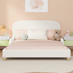Kids Bed Frame Double Size With Side Rails Boucle Upholstered Pink/White Bedroom Furniture