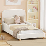 Kids Bed Frame Single Size With Side Rails Boucle Upholstered White/Pink Bedroom Furniture