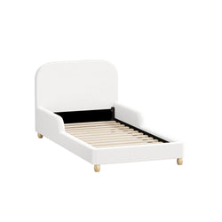 Kids Bed Frame Single Size With Side Rails Boucle Upholstered White/Pink Bedroom Furniture