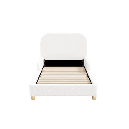 Kids Bed Frame Single Size With Side Rails Boucle Upholstered White/Pink Bedroom Furniture