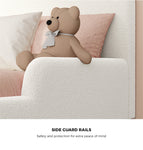 Kids Bed Frame Single Size With Side Rails Boucle Upholstered White/Pink Bedroom Furniture