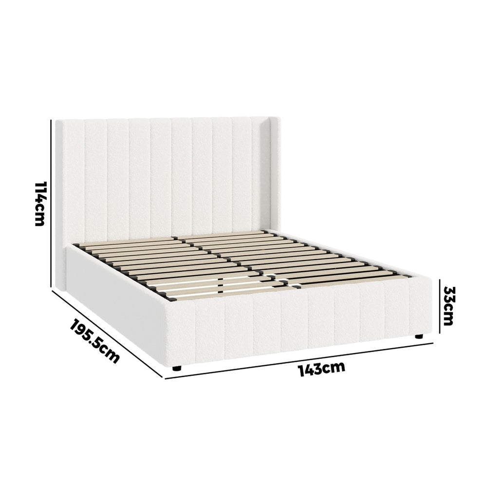 Bed Frame Double/King/King Single/Queen Size Gas Lift Base Boucle Fabric White