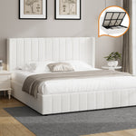 Bed Frame Double/King/King Single/Queen Size Gas Lift Base Boucle Fabric White