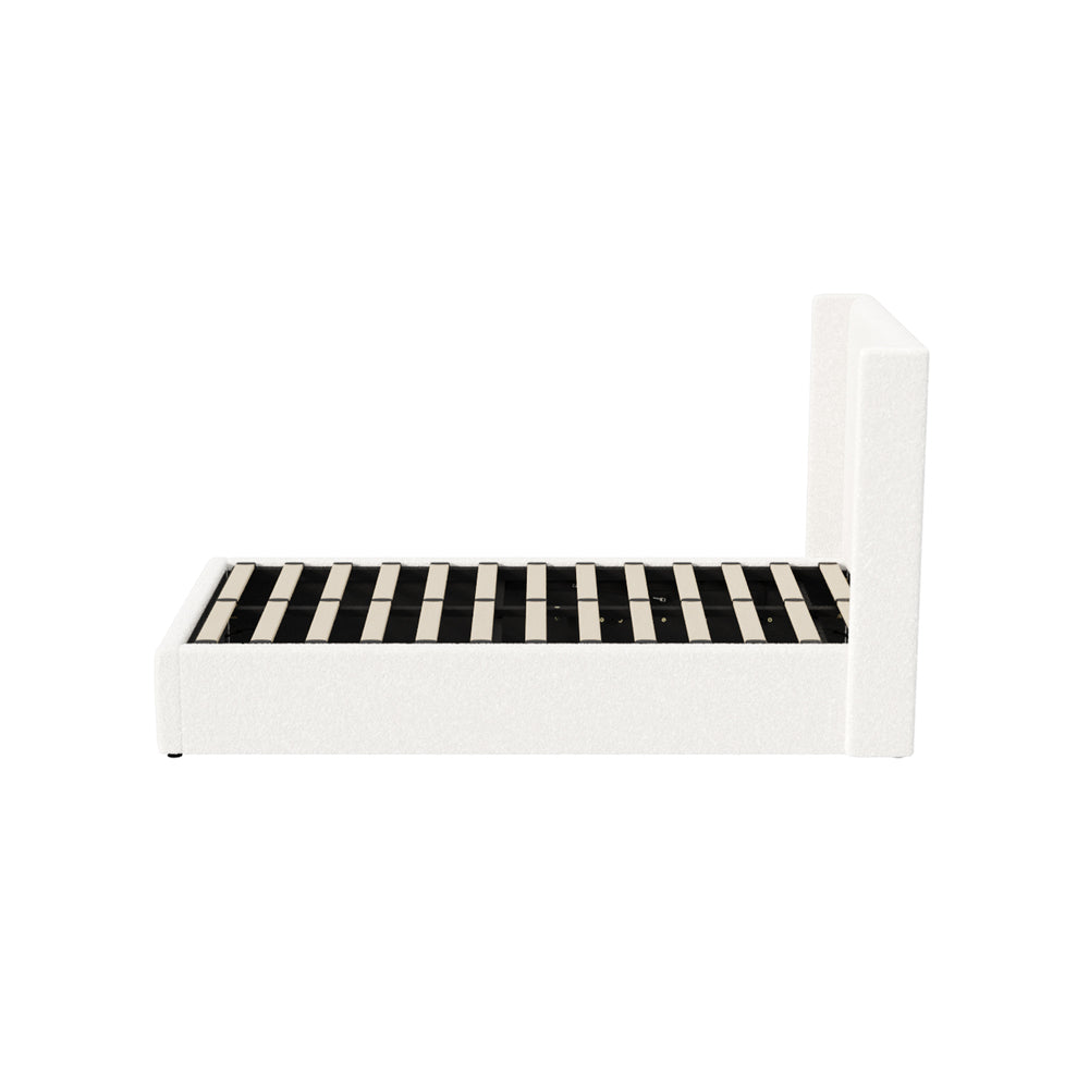 Bed Frame Double/King/King Single/Queen Size Gas Lift Base Boucle Fabric White