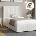 Bed Frame King Single Double Queen Gas Lift Base Boucle Fabric White