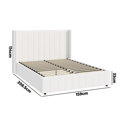 Bed Frame Queen Size Gas Lift Base Boucle Fabric White