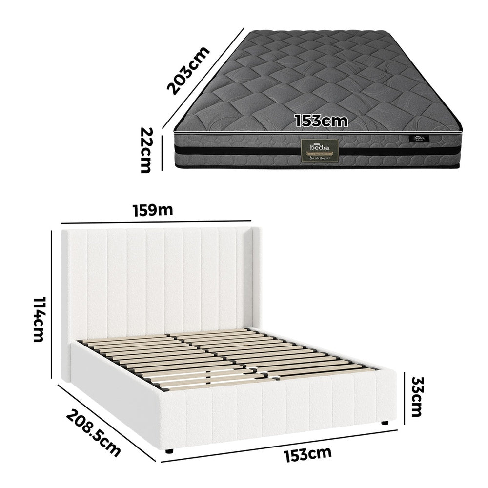 Bed Frame with Mattress Set Queen & Double Size Gas Lift Boucle BILY