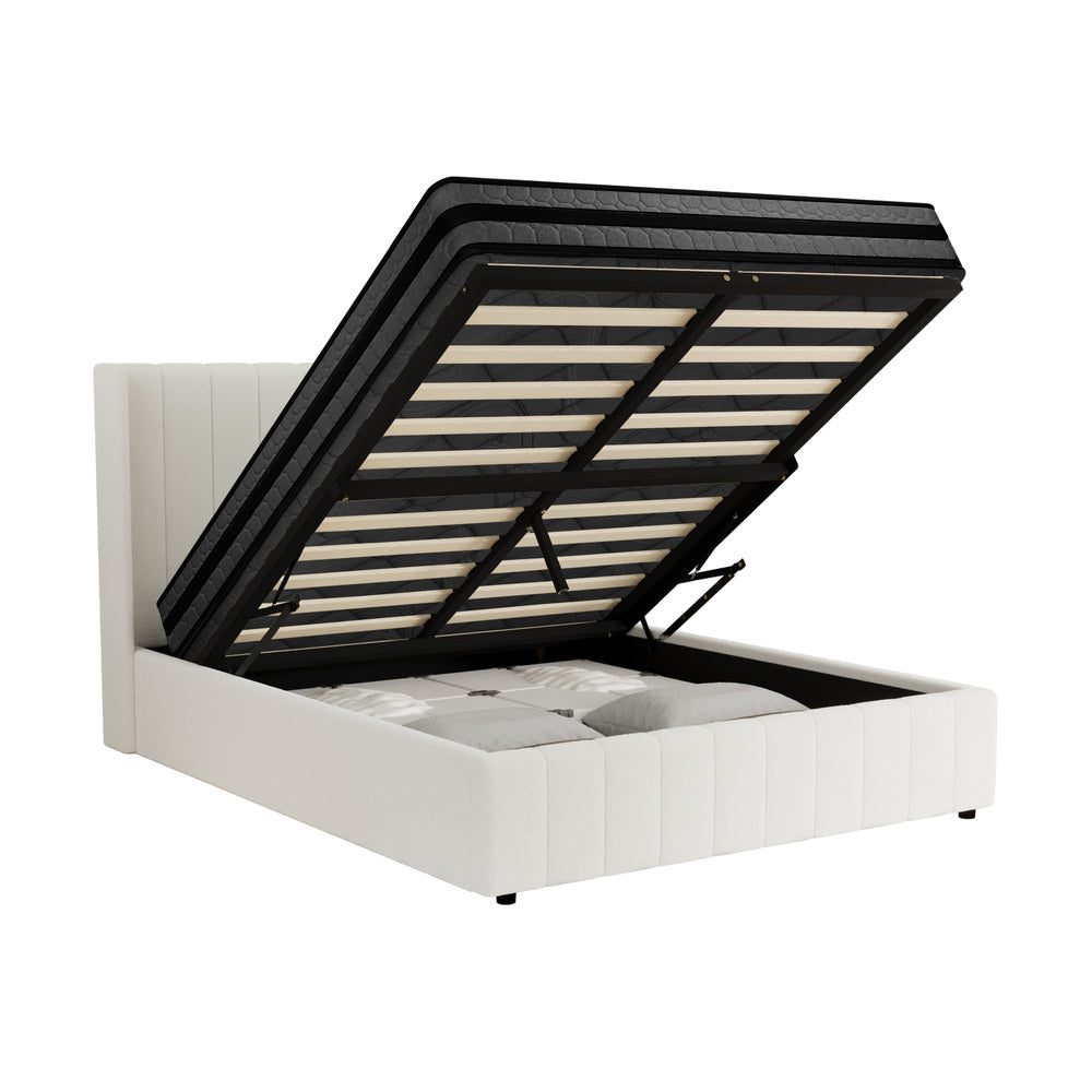 Bed Frame with Mattress Set Queen & Double Size Gas Lift Boucle BILY