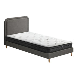 Single Bed Frame with Bonnell Spring Mattress Upholstered Base Grey