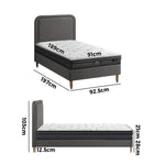 Single Bed Frame with Bonnell Spring Mattress Upholstered Base Grey