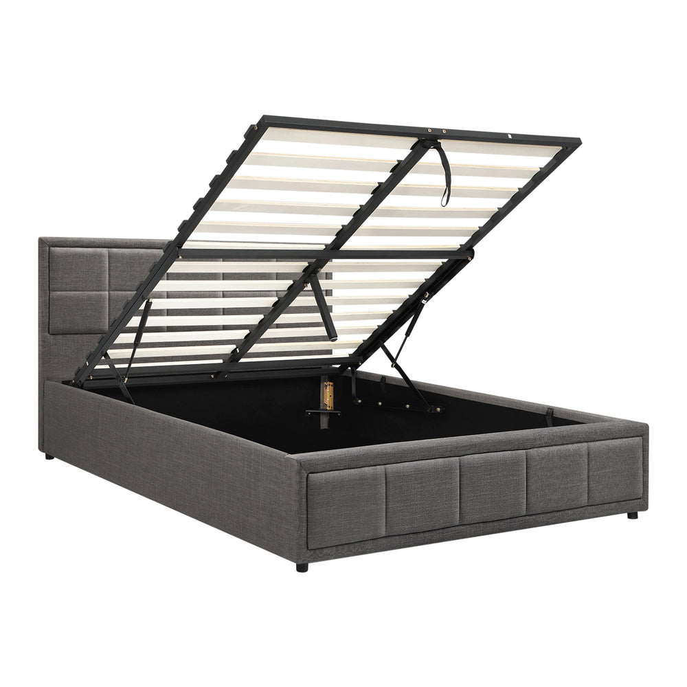 King Single Gas Lift Bed Frame Grey  Fabric Storage Base - 11
