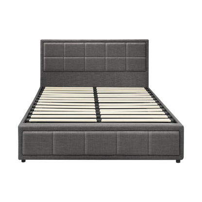 Bed Frame Double Size Gas Lift Storage Base Fabric Grey/White
