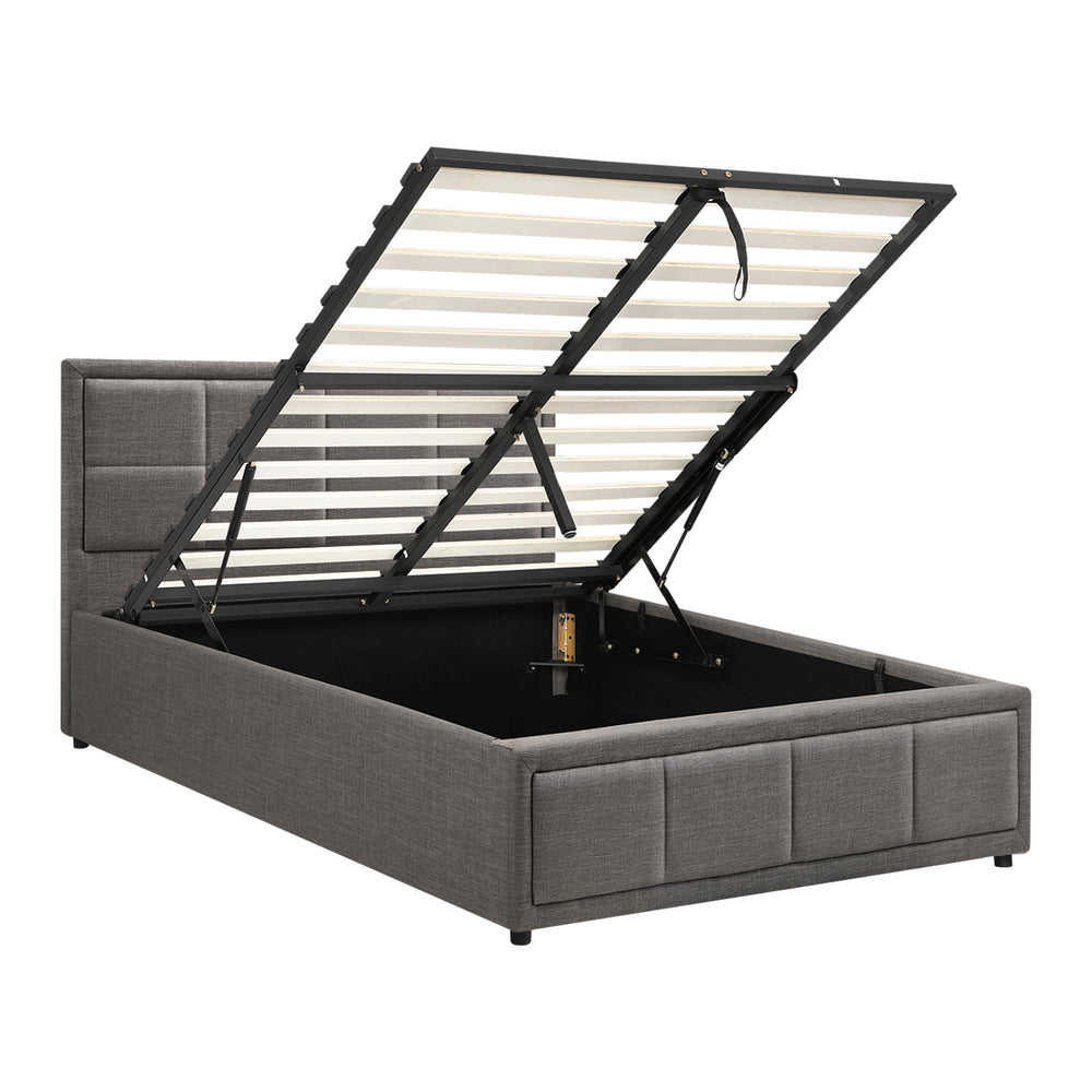 King Single Gas Lift Bed Frame Grey  Fabric Storage Base