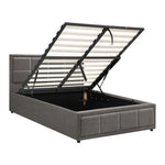 King Single Gas Lift Bed Frame Grey  Fabric Storage Base