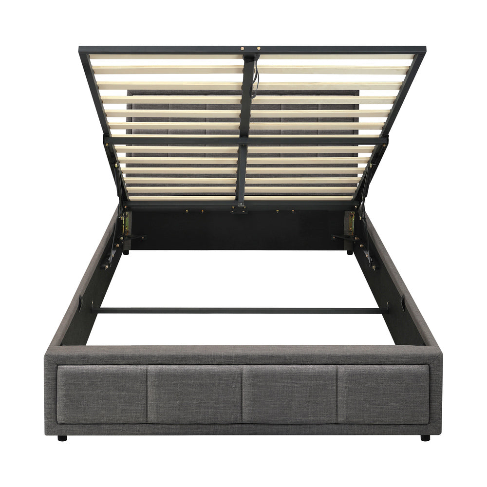 King Single Gas Lift Bed Frame Grey  Fabric Storage Base