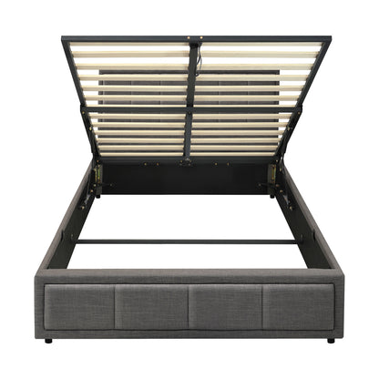 King Single Gas Lift Bed Frame Grey  Fabric Storage Base