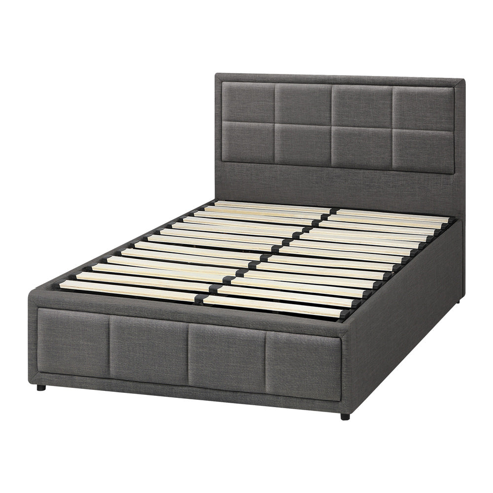 King Single Gas Lift Bed Frame Grey  Fabric Storage Base