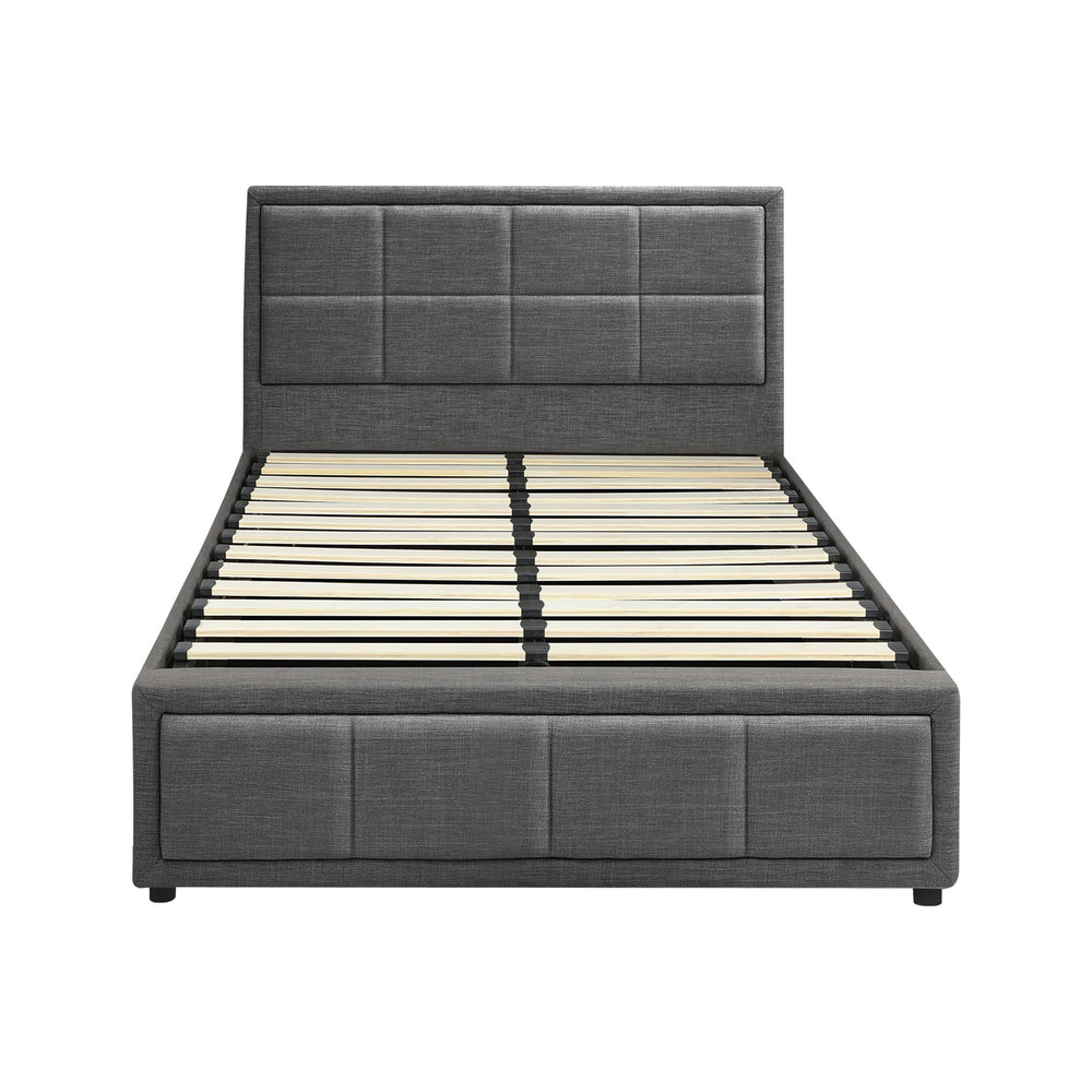 King Single Gas Lift Bed Frame Grey  Fabric Storage Base