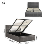 King Single Gas Lift Bed Frame Grey  Fabric Storage Base