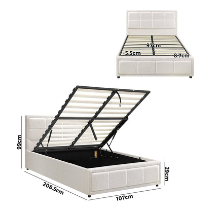 Bed Frame Double Size Gas Lift Storage Base Fabric Grey/White