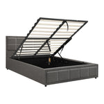 King Single Gas Lift Bed Frame Grey  Fabric Storage Base