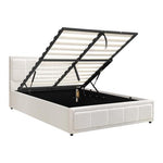 Bed Frame Queen Size Gas Lift Storage Base Boucle White