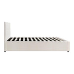 Bed Frame Queen Size Gas Lift Storage Base Boucle White