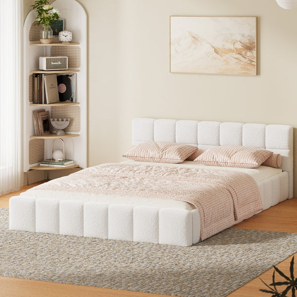  Double Bed Frame Boucle Tufted Headboard | HomeAndLiving