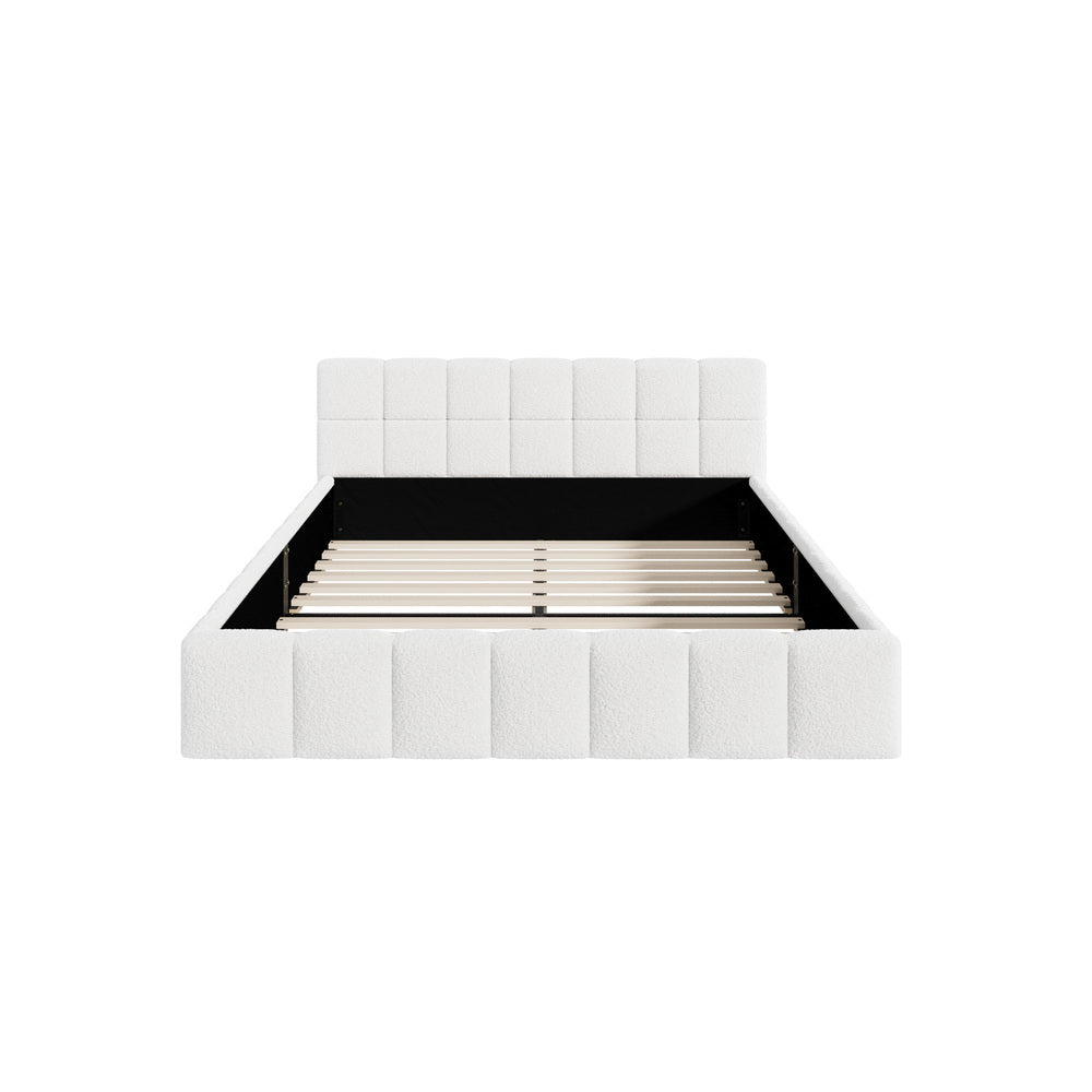 Double Bed Frame Boucle Tufted Headboard | HomeAndLiving