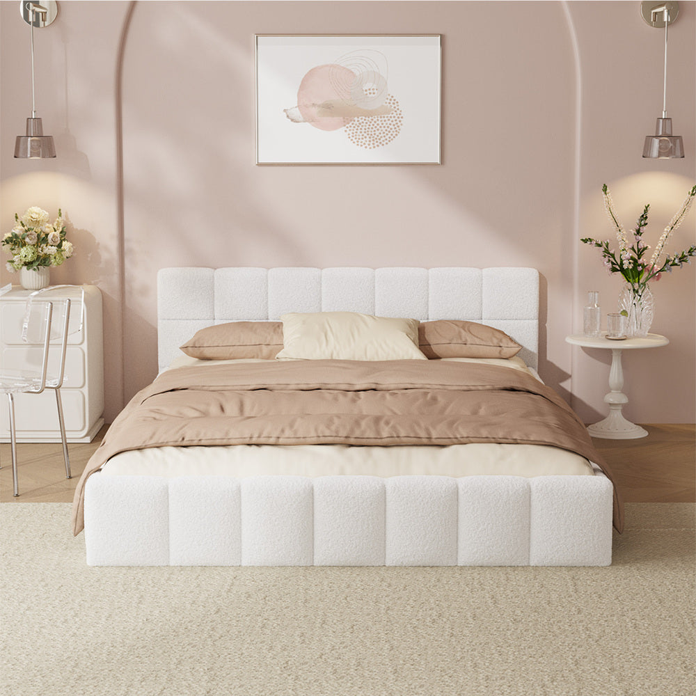 Double Bed Frame Boucle Tufted Headboard | HomeAndLiving
