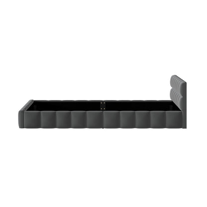 Double Bed Frame Grey Velvet Tufted Headboard | HomeAndLivin