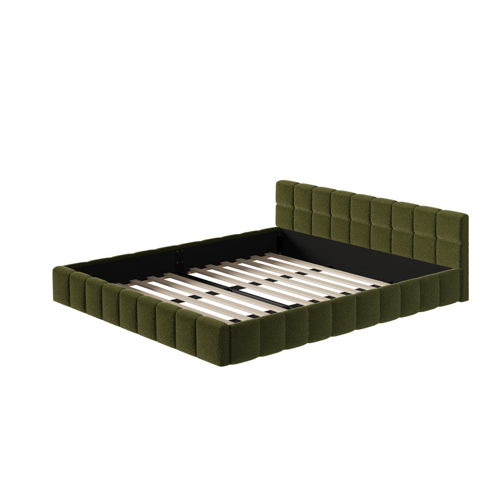 Bed Frame Tufted Headboard Green Boucle Size King Single/King/Double/Queen