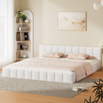 King Size Boucle Bed Frame Tufted Headboard | HomeAndLiving
