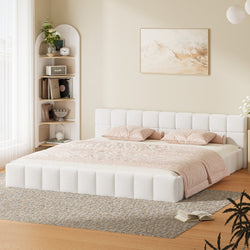 King Size Boucle Bed Frame Tufted Headboard | HomeAndLiving