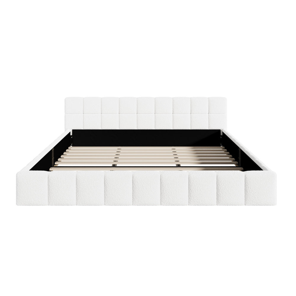 King Size Boucle Bed Frame Tufted Headboard | HomeAndLiving