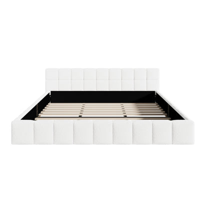 King Size Boucle Bed Frame Tufted Headboard | HomeAndLiving
