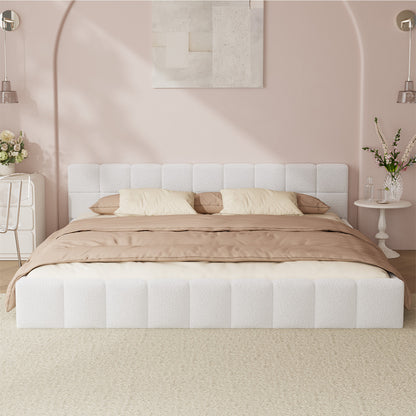 King Size Boucle Bed Frame Tufted Headboard | HomeAndLiving